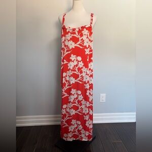 Zara Coral and White Floral Maxi Dress with Side Split XL